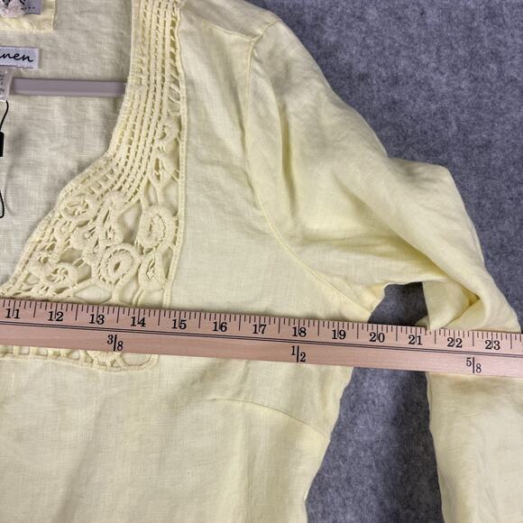 Malvin Germany I Love Linen Dress Womens Large Yellow Crochet Lagenlook Coastal - Picture 6 of 13